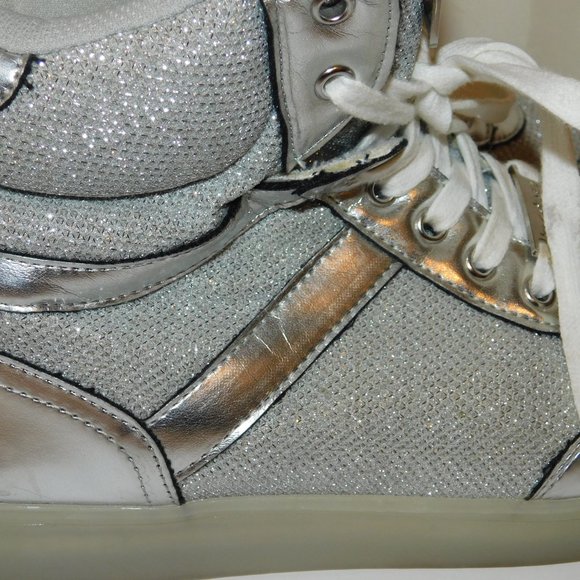 Bebe Sport Krysten Silver Metallic Light Up High Top Sneakers Size 8.5 - Picture 7 of 11